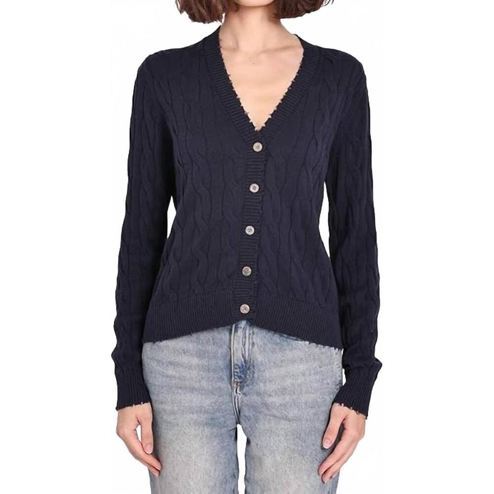 NEW MINNIE ROSE pointelle cotton cashmere cardigan in navy